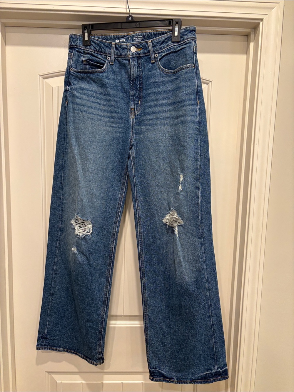 Old Navy Blue Distressed Wide-Leg Jeans